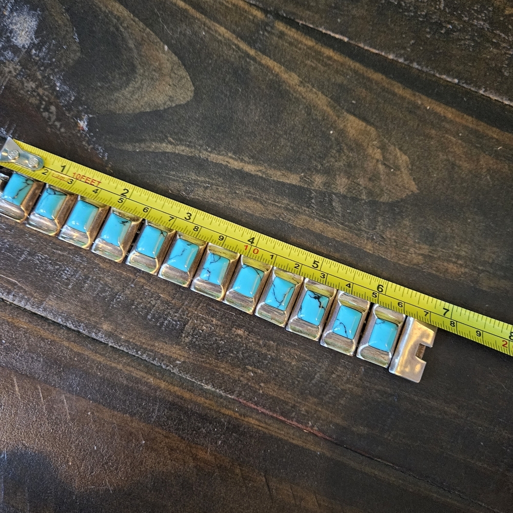 ReservedšAmazing 950 Silver Taxco Turquoise (Block) Panel Bracelet - Picture 8 of 8